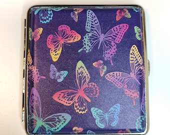Lady's metal cigarette case, Vintage butterfly cigarette case, Tobacco box, Metal multi color cigarette case, perfect gift for smokers