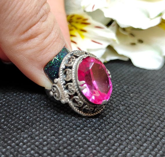 Vintage Soviet Silver Ring with Ruby 875 Star Hal… - image 5