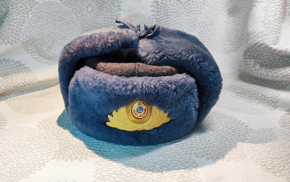 Russian Army Military Style Black White Faux Fur Ushanka Hat USSR Soviet Badge E - Foto 4