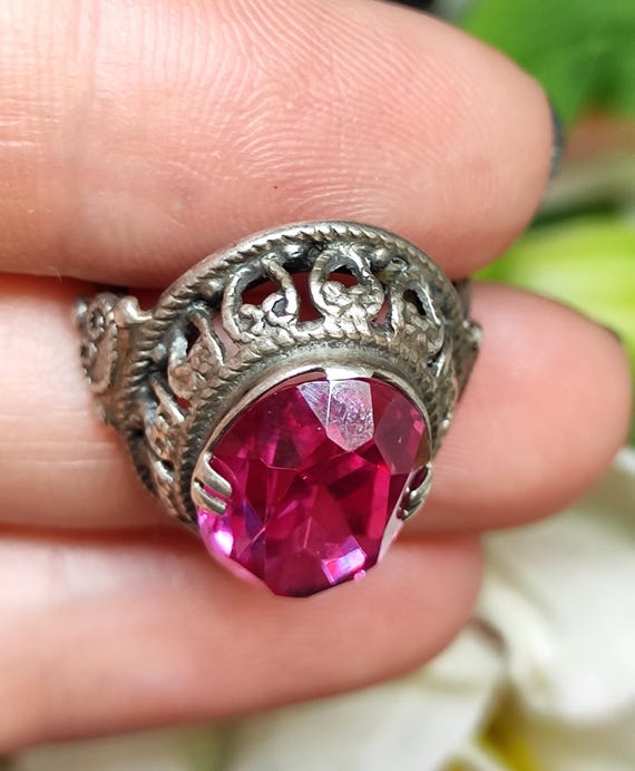 Vintage Soviet Silver Ring with Ruby 875 Star Hal… - image 7