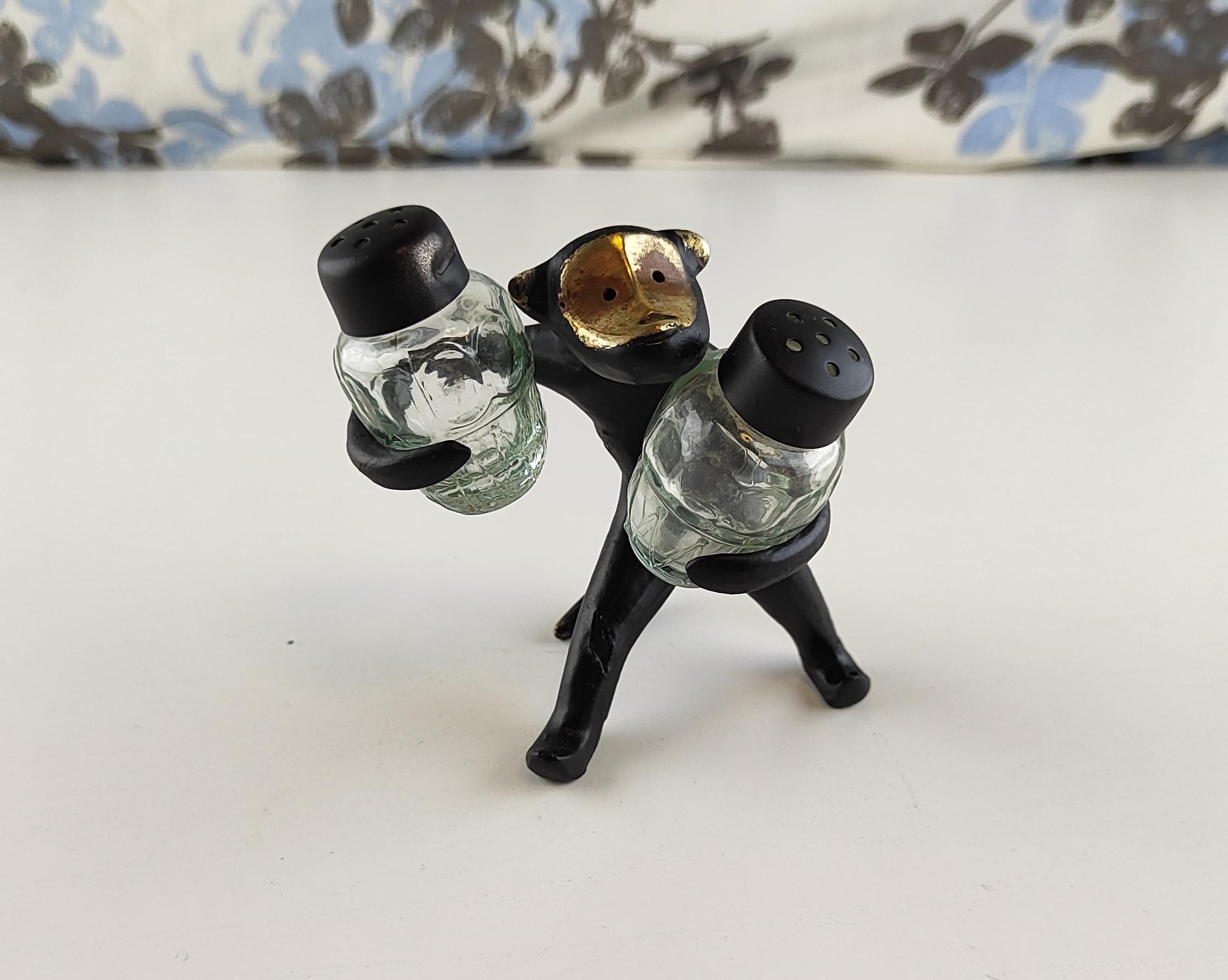Vintage Soviet Monkey Salt and Pepper Holder, USSR Kitchen Decor