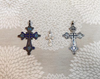 Antique Silver Crosses Necklace Imperial Russia 18th century Antique Religious relic symbol of faith, Vintage 84 Silver Religion Symbols