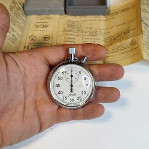 New Stopwatch 2-Button Agat Watch Factory 16 Jewels Vintage Mechanical USSR, Vintage rare Chronograph Pocket Watch in original case