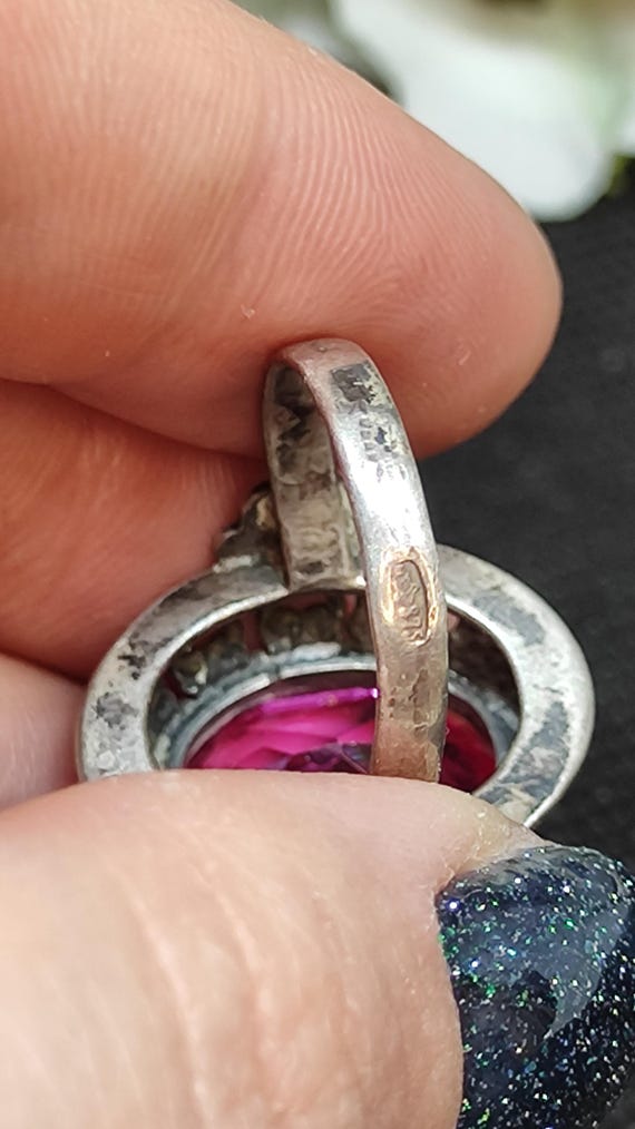 Vintage Soviet Silver Ring with Ruby 875 Star Hal… - image 8