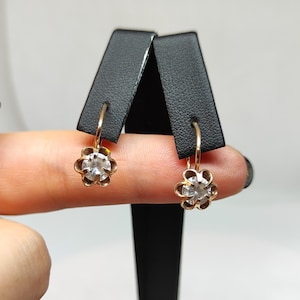 Pendientes de circonitas doradas, plata de ley 875 con baño de oro, pendientes de circonitas blancas, pendientes ovalados, pendientes vintage de rubí en plata soviética.