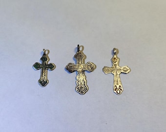 Antique Silver Crosses Necklace Imperial Russia 18th century Antique Religious relic symbol of faith, Silver Imperial Antique Crosses