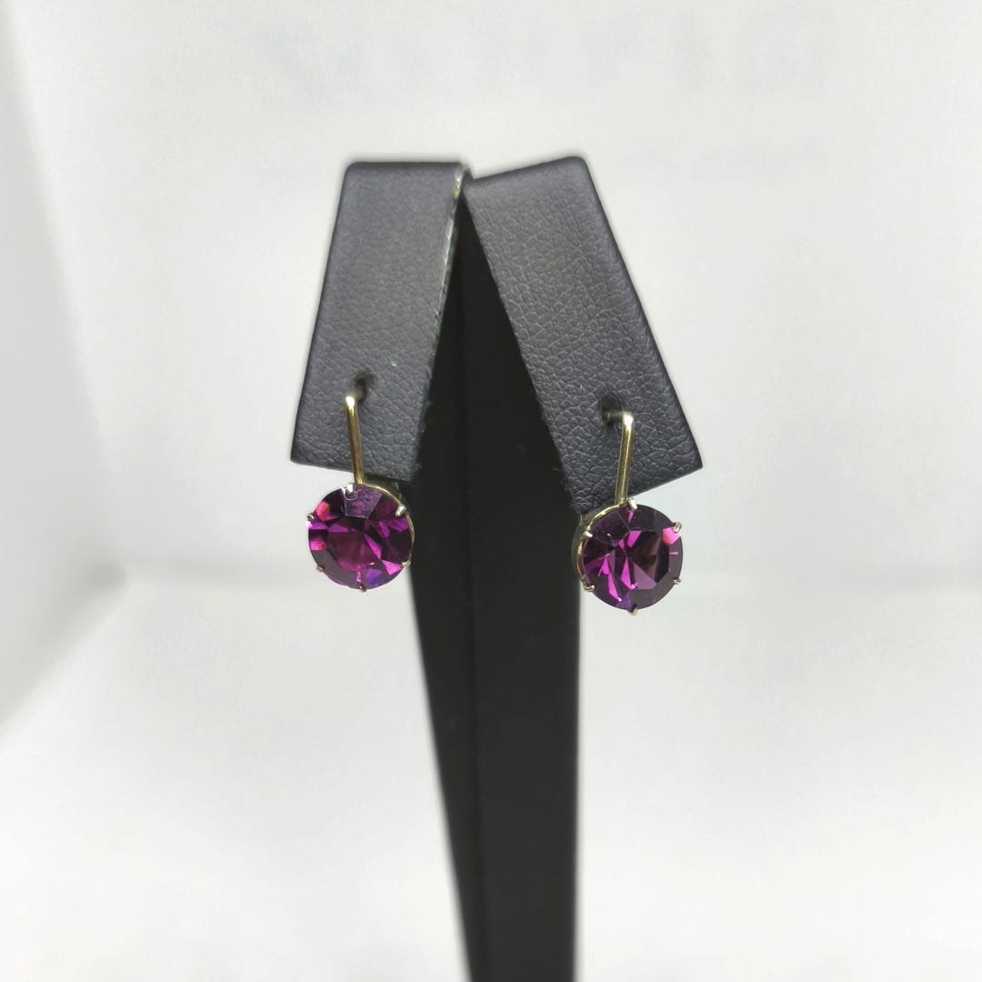 Elegant Silver Purple Cubic Zirconia Earrings, 875 Hallmark With Star ...