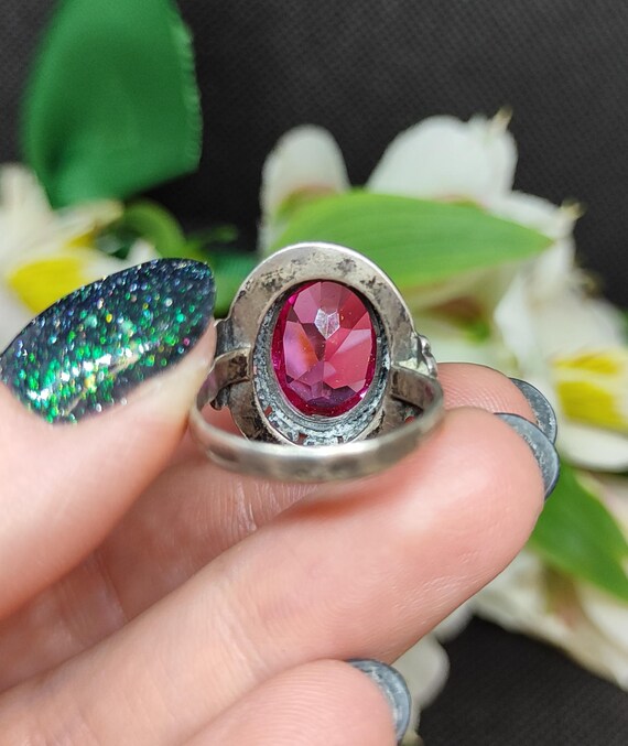 Vintage Soviet Silver Ring with Ruby 875 Star Hal… - image 3