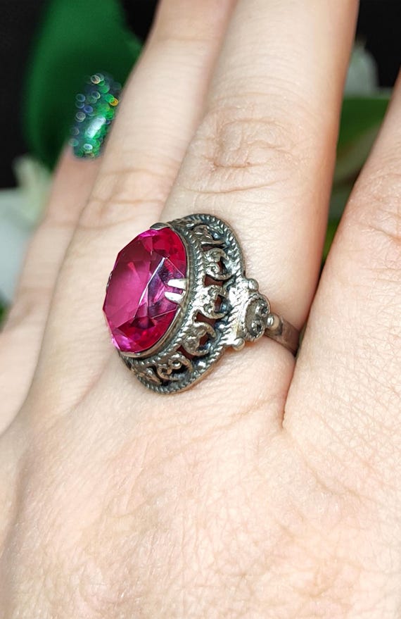 Vintage Soviet Silver Ring with Ruby 875 Star Hal… - image 4