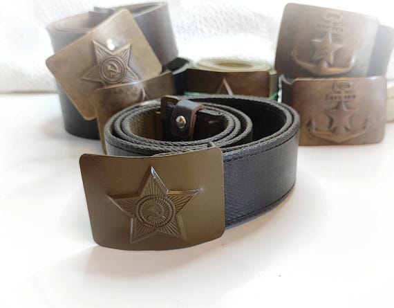 Soviet vintage soldier belt, USSR Army Soviet era, Buckle with star and hammer and sickle, Vintage Soldier field belt USSR aluminum buckle