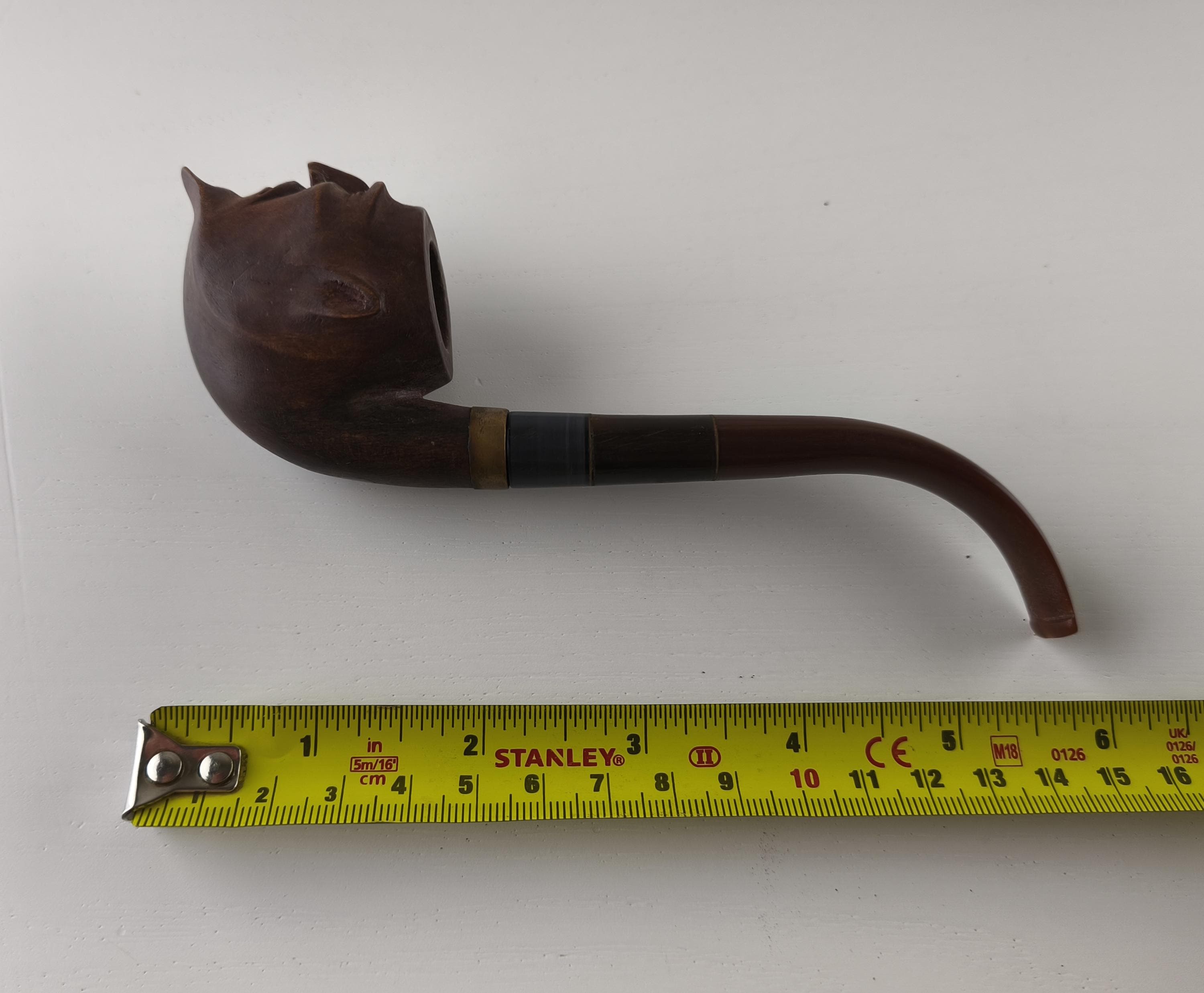 Vintage Soviet Devil Head Wooden Smoking Pipe, Soviet Wooden