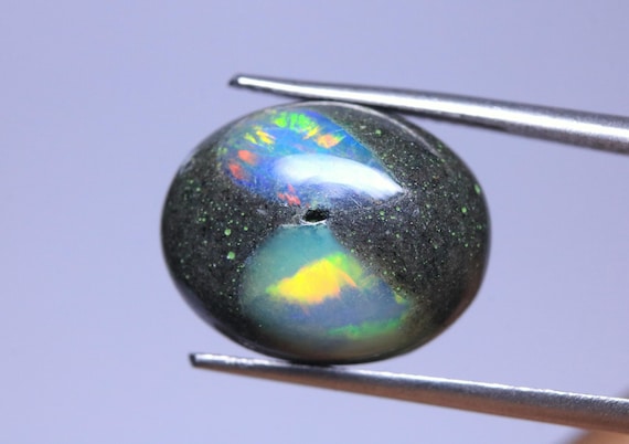 Natural Fire Opal Cabochon: 6.30 Carat Ethiopian Black Boulder Opal Loose Gemstone For Jewelry