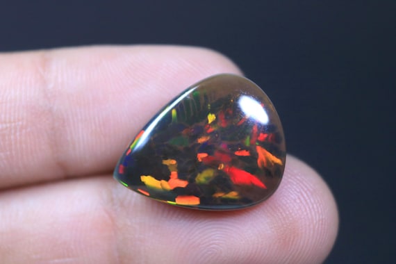 AAA+ Grade Unique Flashy Black Opal Pear Cabochon, 9.40 CT Multi-Fire Opal Loose Gemstone