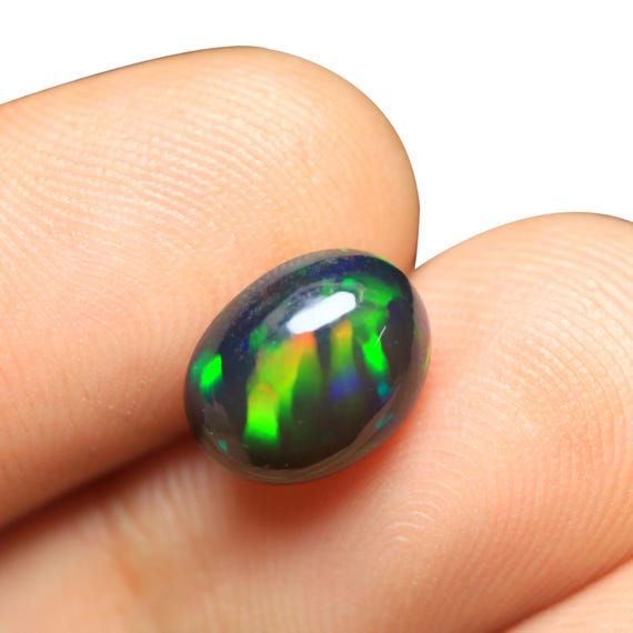 Natural Ethiopian Welo Black Opal Oval Cabochon, Multi Fire Gemstone (10.50x8.40x5 MM)