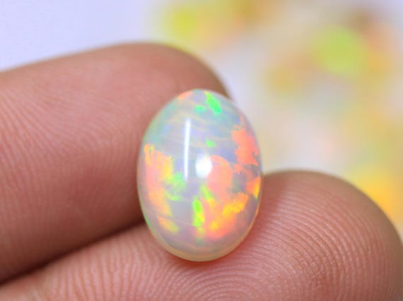 AAA+ Quality Natural Fire Opal Cabochon, 3.20 Carat Oval Ethiopian Opal Gemstone For Jewelry