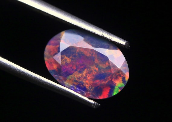 Genuine Black Opal Faceted Gemstone: 1.25 CT Multi Fire Opal, Natural Rainbow Jewelry Birthstone