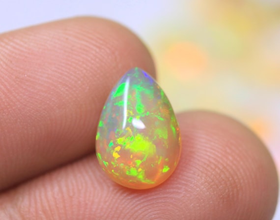 Natural Welo Fire Opal Cabochon, AAA Grade Pear Ethiopian Opal Gemstone (2.15 Carat)