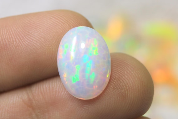 Rainbow Ethiopian Welo Opal Cabochon: 4.80 CT Oval Honeycomb White Opal Gemstone 15.80x11.60x6 MM