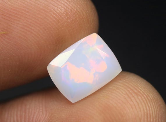 Faceted Natural Ethiopian Opal, Cushion Cut Loose Gemstone (10x8x5.5 MM)