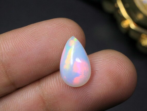 AAA Natural Pear White Opal Loose Gemstone, 2.70 Carat Ethiopian Opal Cabochon For Jewelry