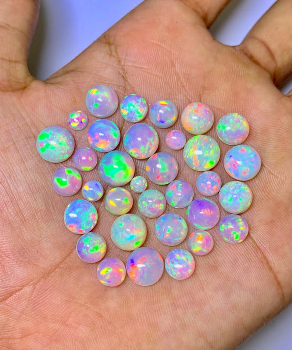 Wholesale Round Ethiopian Opal Cabochon Lot, AAA Grade, Multi Fire Opal Gemstone, Jewelry Making