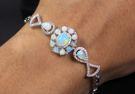 Fire Opal Bracelet, Adjustable Shimmering Cabochon Flower, Vintage Style Filigree Accents Jewelry, Wedding Gift