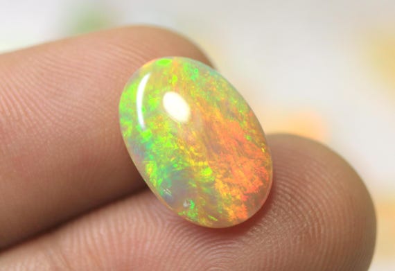 Ethiopian Fire Opal Oval Cabochon: 4.10 CT Natural Multicolor Jelly Opal Loose Gemstone