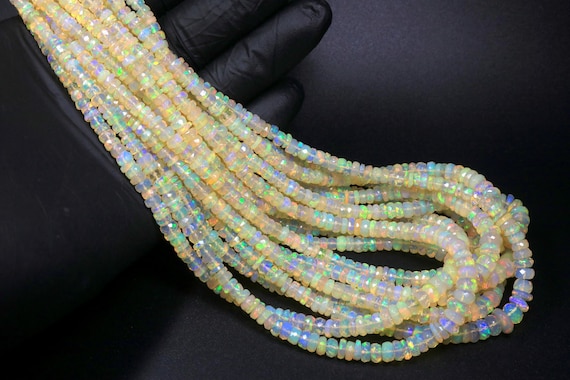 Genuine Fire Opal Faceted Rondelle Beads, Rainbow Crystal Opal Strand, Loose Gemstone (3-5 mm)
