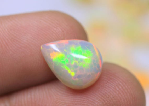 Natural Honeycomb Fire Opal Cabochon, AAA Grade Pear Ethiopian Opal Gemstone (2.40 Carat)