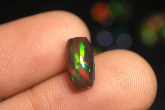 Black Opal Flat Back Cabochon: 1.50 CT Natural Fire Ethiopian Opal Gemstone, 12x6.30x3.80 MM