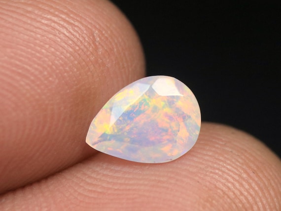 AAA Quality Faceted Opal Gemstone, 0.70 CT Pear Natural Fire Ethiopian Opal Polished Stone