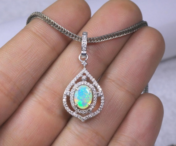 Vintage Art Deco Opal Silver Pendant, Statement Opal Jewelry for Women, Mother's Day Gift