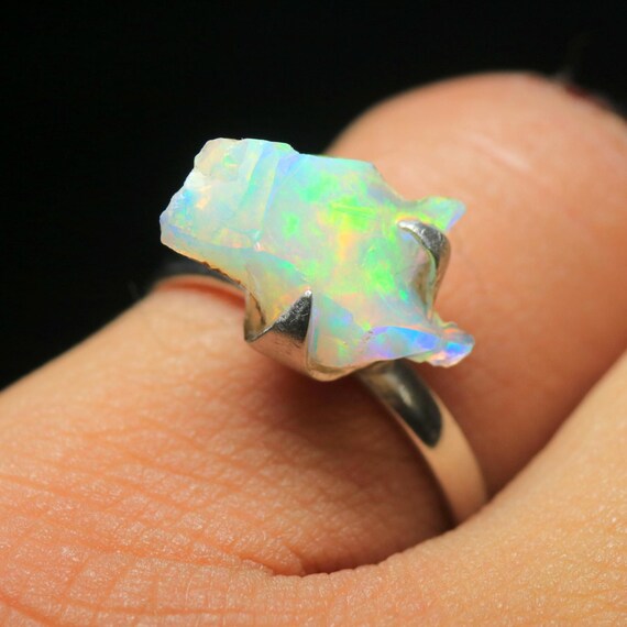 Natural Ethiopian Opal Ring: Sterling Silver Solitaire, Raw Stone Jewelry