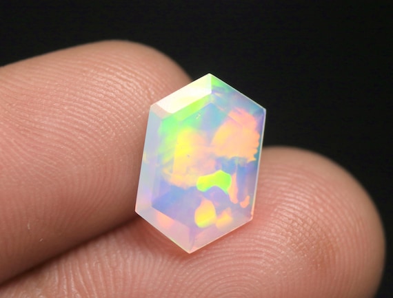 Rainbow Fire Ethiopian Welo Opal Faceted Gemstone: 2.40 CT Natural Loose Opal for Jewelry