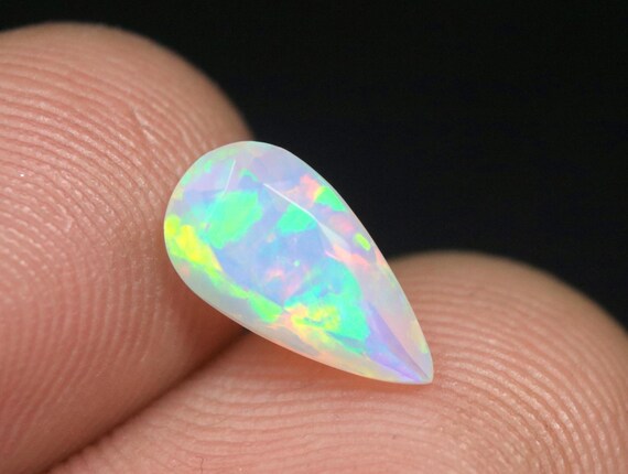 Faceted White Ethiopian Opal Stone, Pear Cut Loose Gemstone (10.80x5.80x4.80 MM)