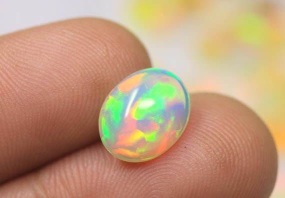 White Ethiopian Welo Opal Cabochon Gemstone, 2.20 Carat Natural Rainbow Opal Stone For Jewelry