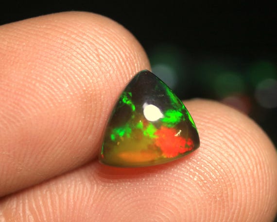 1.55 CT Ethiopian Black Opal Gemstone: Trillion Shape Natural Welo Opal Loose Cabochon