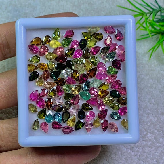 AAA Tourmaline Pear Shape Gemstone: Multi-Color Faceted Loose Tourmaline Stone, October Birthstone