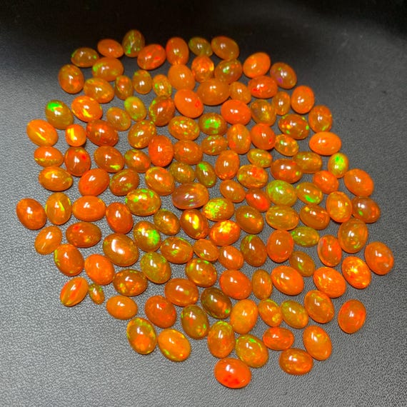Orange Ethiopian Opal Cabochon Lot, AAA Grade Quality Flashy Fire Loose Gemstone, Jewelry Making