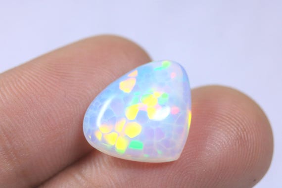 Heart Honeycomb Fire Opal Cabochon: 3.50 Carat Natural Play of Color Opal For Jewelry