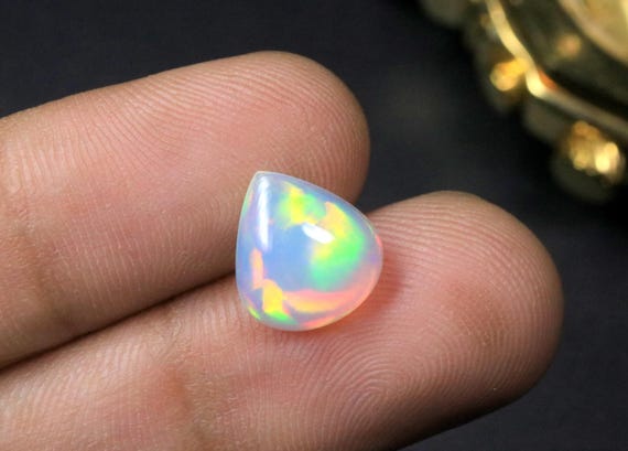 AAA+ Natural Pear Shape Ethiopian Welo Opal Cabochon, Multi Fire Loose Gemstone For Jewelry