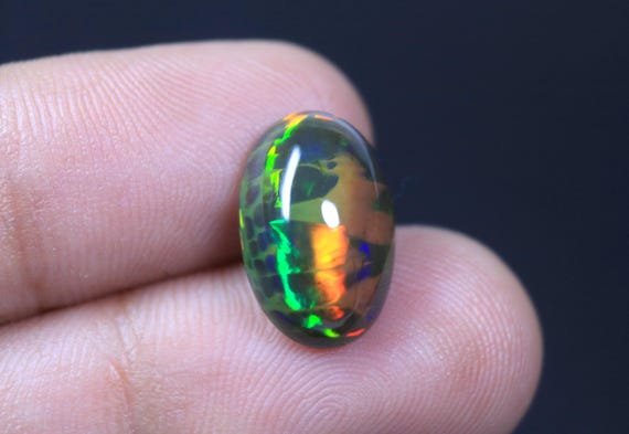Rare Honeycomb Black Opal Oval Cabochon, Ethiopian Opal Loose Gemstone (4.50 Carat)