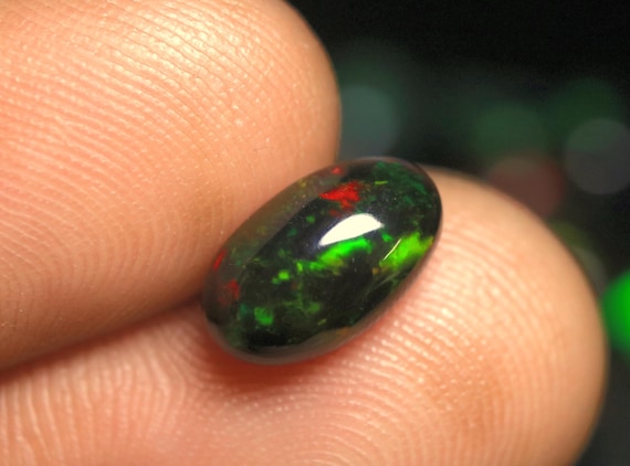 AAA Ethiopian Welo Opal Cabochon: Black Pear Opal Gemstone, 1.45 CT Rainbow Birthstone