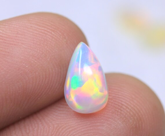 Crystal Fire Opal Pear Cabochon, Genuine Ethiopian Opal Gemstone For Jewelry (1.40 Carat)
