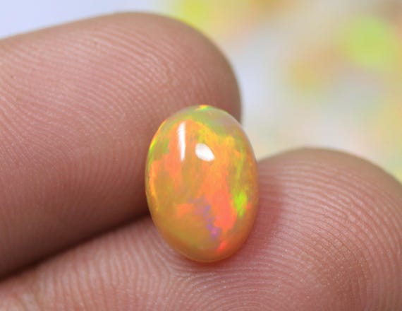 AAA+ Quality Natural Fire Opal Cabochon, 1.70 Carat Yellow Ethiopian Opal Gemstone For Jewelry