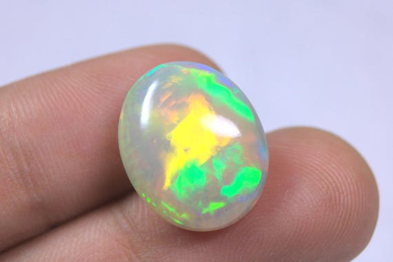 Natural Fire Opal Cabochon: 9.10 Carat Rainbow Ethiopian Loose Opal Gemstone For Making Jewelry