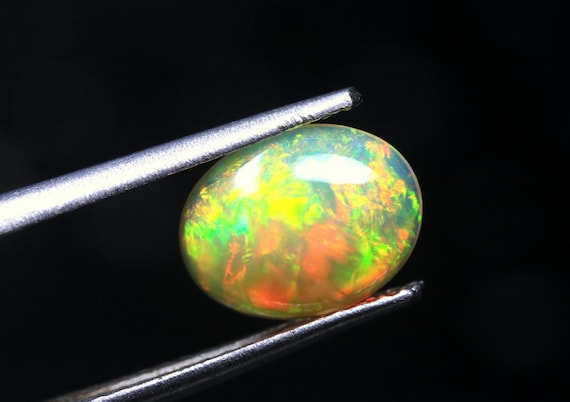Natural Ethiopian Opal Cabochon: Multi Fire Welo Gemstone (9x7x3.20 MM)