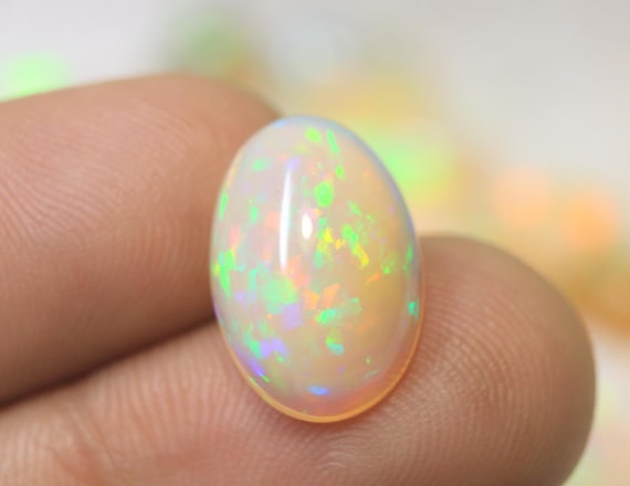 Natural Fire Opal Oval Cabochon: 6.00 CT Multicolor Jelly Opal Loose Gemstone For Jewelry