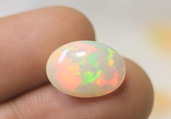 Natural Fire Opal Oval Cabochon: 4.65 CT Multicolor Jelly Opal Loose Gemstone For Jewelry