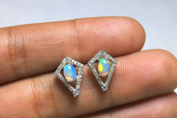 Sterling Silver Ethiopian Opal Earrings – Moissanite Accent Jewelry